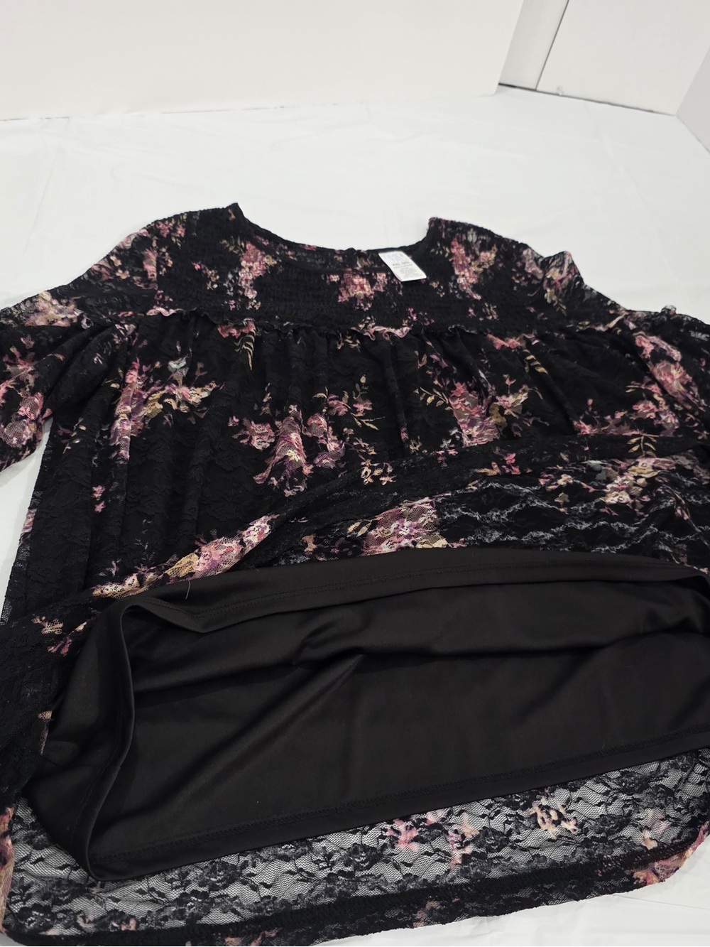 Time and Tru Black Floral Lace Bell-Sleeve Blouse - Picture 6 of 9
